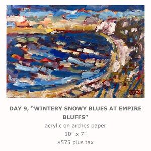 Original Acrylic Lake Michigan Painting - Wintery Snowy Blues at Empire Bluffs